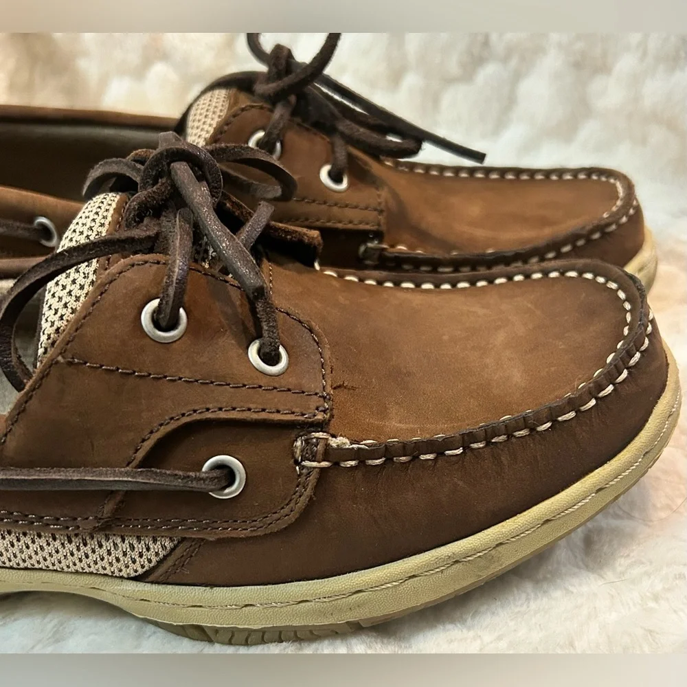 Highland Creek Brown beige leather lace up slip on loafer women’s size 7.5M - Picture 8 of 12